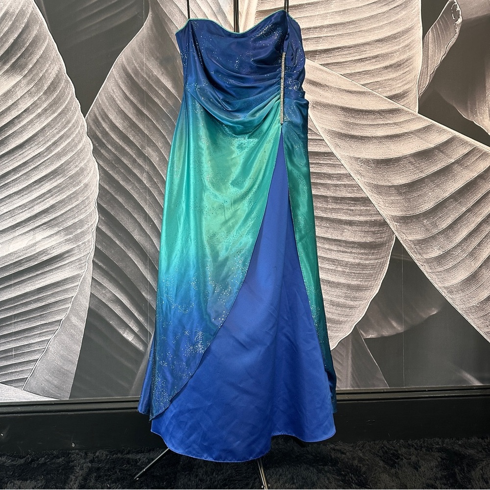 Dresses by Deb 20W Iridescent Blue Green Sparkle Strapless Dress Party Prom